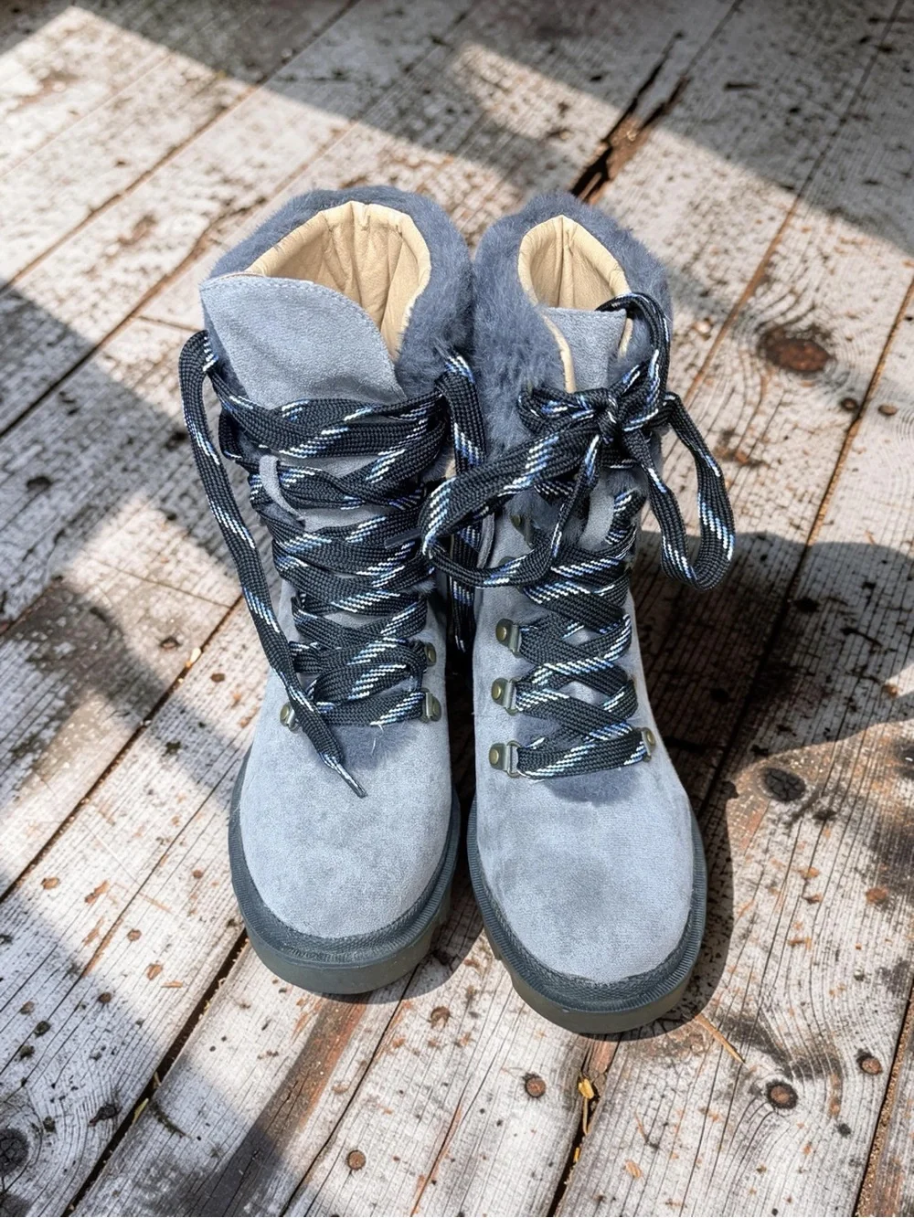 Women’s Faux-Fur Gray Suede Lace-Up Winter Boots